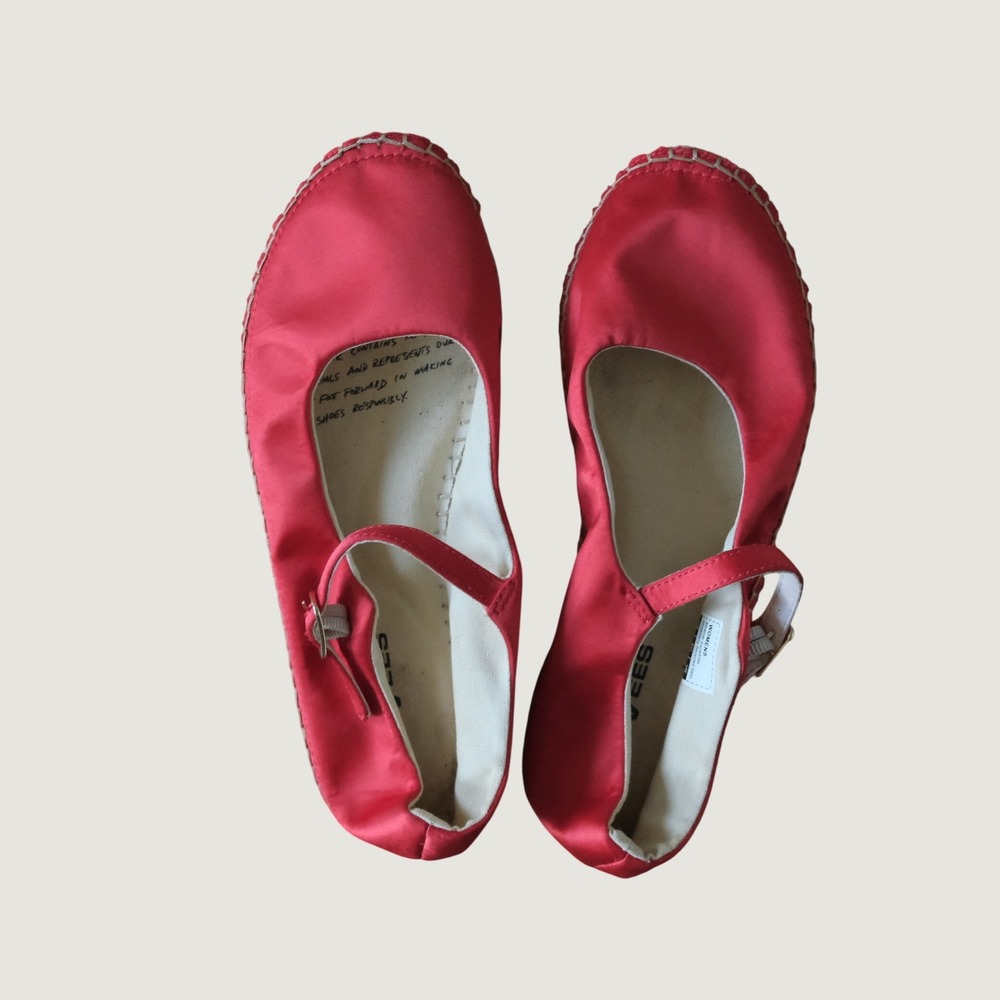 SeaVees Miramar Espadrille Strawberry Red Recycled Satin Mary Jane Flats Size 9